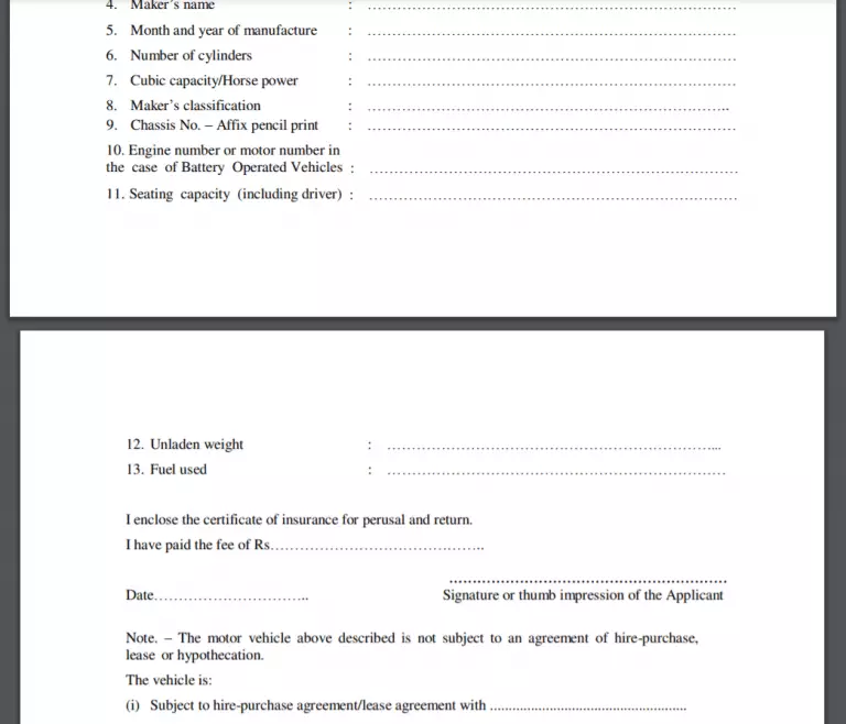 Form 25 for re registration of vehicle