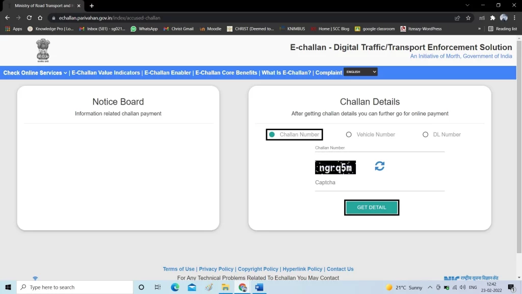 Traffic violation check by challan number