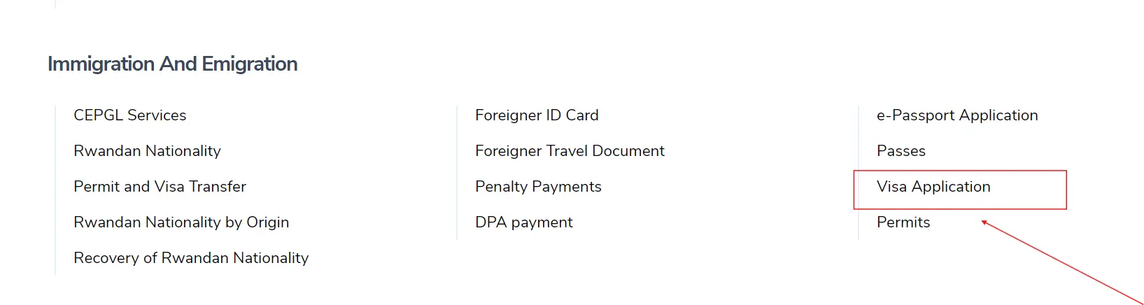 click on Visa Application