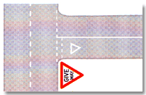 <span>Give Way Line:</span>A double dotted slanting line is observed at road junctions and this is the give way line. You will also find a red reverse triangle on this sign. It allows the traffic to move on the main road.
